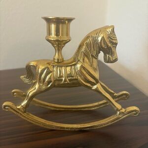 VTG Brass Rocking Horse Candle Holder